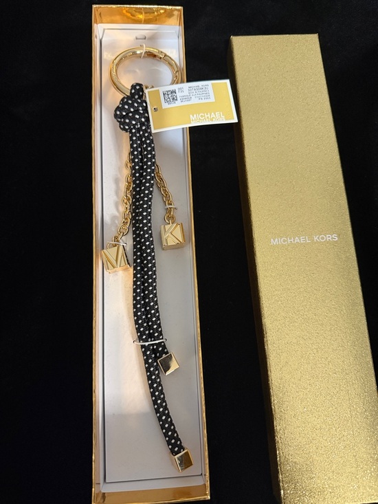 Michael Kors Accessories - Michael Kors Black & White Polka Dot Gold-Tone Keyring Charm